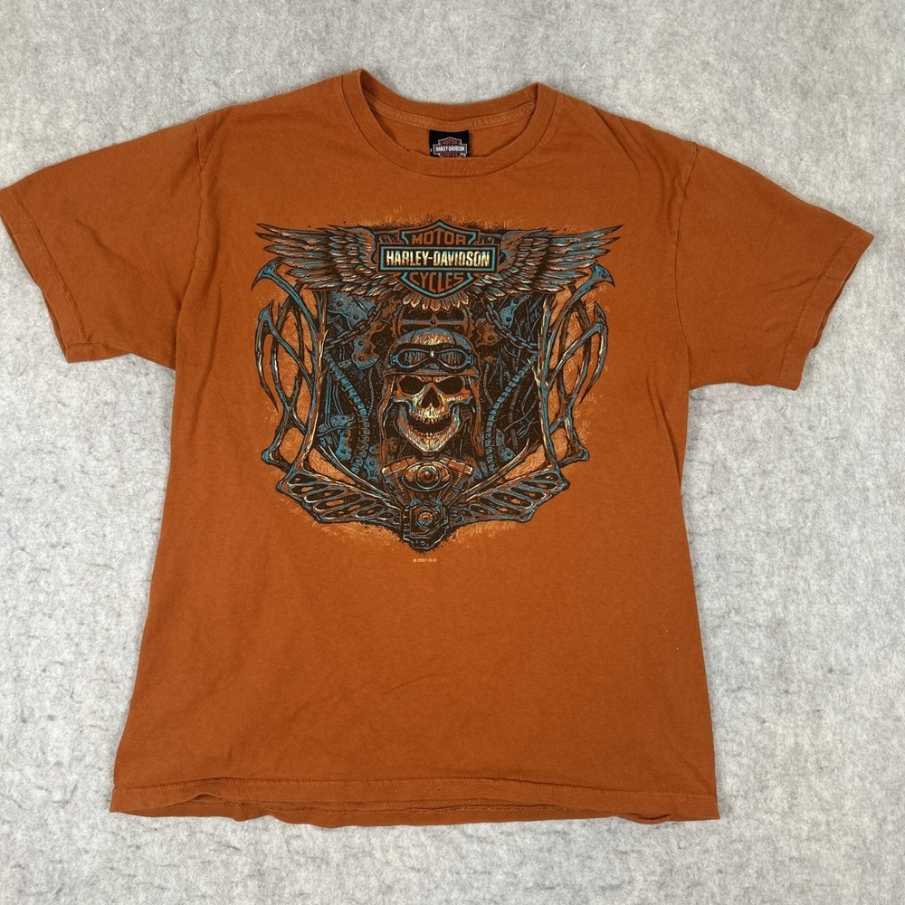 Harley-Davidson T Shirt Mens Medium? Orange 2021 Graphic Skull Motor